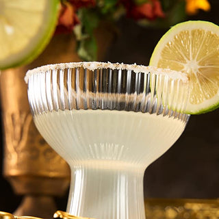 Ribbed Stemless Margarita Glasses With Gold Rim Set Of 2 Hand Blown Luxury Coupe Cocktail Martini Ch