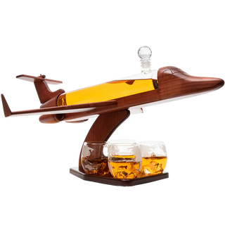 Jet Decanter Airplane Whiskey 1000ML Set With 2 World Map Glasses 12 Oz By Pilot Gif