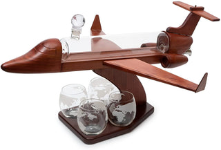 Jet Decanter Airplane Whiskey 1000ML Set With 2 World Map Glasses 12 Oz By Pilot Gif