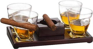 Cigar Glasses Tray Ash Tray 4 Whiskey Cigar Glasses Slot To Hold Cigar Whiskey Glass