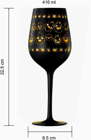 Crystal Halloween Stemmed Wine Glasses Set Of 2 Themed Vibrant Black Gold Etched Spooky Ghost Patter