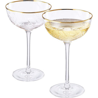 Vintage Art Deco Luxury Martini Margarita Coupe Glasses For Champagne Martini Cocktails 24k Gold Rim