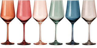 Colored Crystal Wine Glass Set Of 6 Gift For Mothers Day Her Wife Mom Friend Large 12 Oz Glasses Uni