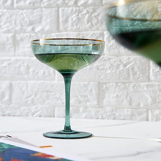 Colored Green Gilded Rim Wine Glassware Large 9OZ Cocktail Champagne Glasses 2 Set Vibrant Color Gol