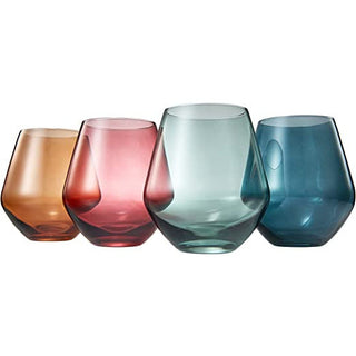 Colored Stemless Crystal Wine Glass Set Of 4 Gift For Her Him Wife Friend Large 16 Oz Glasses Unique