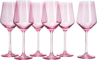 Set Of 6 Pink Colored Wine Glasses 12 Oz Hand Blown Italian Style Crystal Bordeaux Wine Glasses Prem