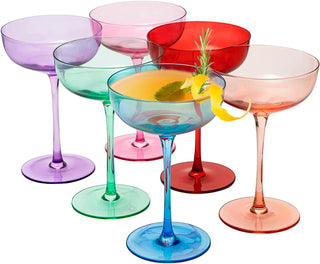 Colored Coupe Glasses Set Of 6 7 Oz Classic Cocktail Glassware For Champagne Martini Manhattan Cosmo
