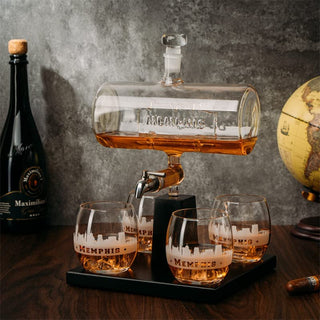 Memphis City Of Blues Wine Whiskey Decanter Set 1100ML By With 4 Whiskey Glasses Dri