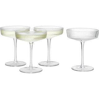 Set Of 4 Ripple Ribbed Champagne Coupe Glasses By Prosecco Mimosa Sherbet Sparkling