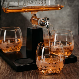 New York City Skyline Wine Whiskey Decanter Set 1100ML By With 4 Nyc Whiskey Glasses