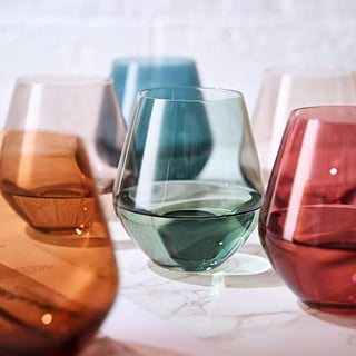Colored Stemless Crystal Wine Glass Set Of 4 Gift For Her Him Wife Friend Large 16 Oz Glasses Unique