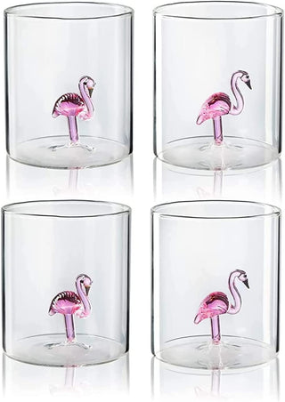 Flamingo Pitcher 4 Glasses Set Decanter With 4 Pink Flamingo Glasses 9OZ By Elegant