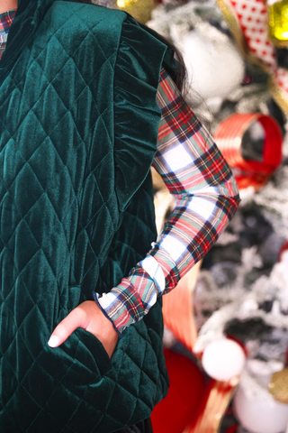 PREORDER- Velvet Quilted Vest- Green