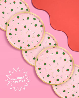 Dirty Martini Paper Plates | Pink Cocktail Party Decor
