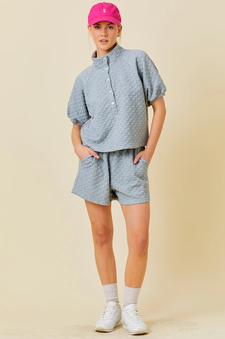 Grey Textured Knit Shorts