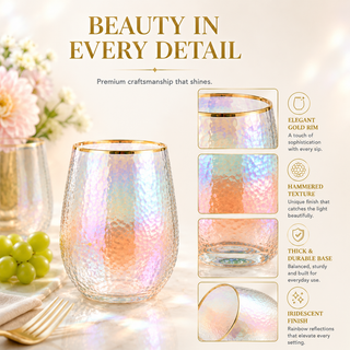 Lustered Iridescent Stemless Wine Glasses Premium Barware Gift