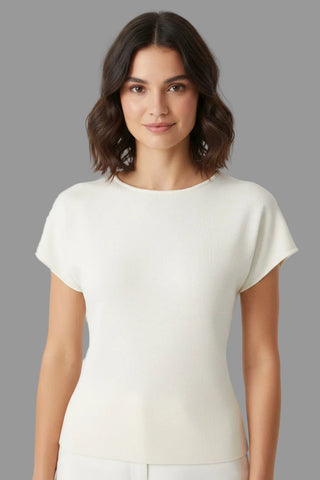 Tailored Knit Puff Sleeve Top -Cream