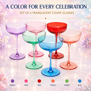 Colored Coupe Glasses Set Of 6 7 Oz Classic Cocktail Glassware For Champagne Martini Manhattan Cosmo