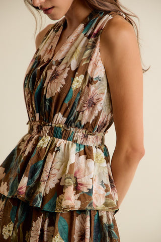 Mocha Bloom Textured Maxi
