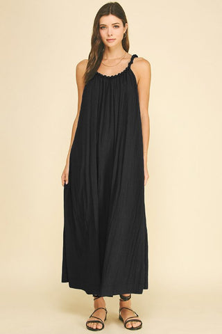 Sunset Stroll Flowy Midi Dress - Black