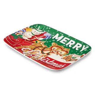 Santa's Retro Christmas Rectagular Platter 14 X 10in