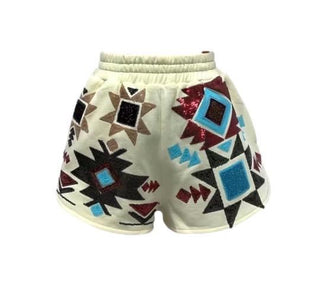 Queen of Sparkles - Beige Big Aztec Print Shorts