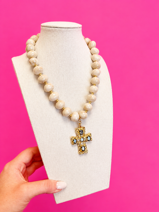 Bauble Bead Necklace - Bone - Green