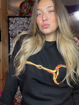 Gold Horse-bit On A Black Sweater Southern Grace