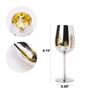 Crystal Christmas Tree Stemmed Wine Water Glasses Set Of 2 Holiday Themed Vibrant Gold Etched Winter