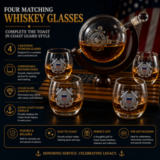 Coastguard Gift Whiskey Wine Decanter Set 4 Liquor Glasses Us Coast Guard 800 Ml Whiskey Decanter 11