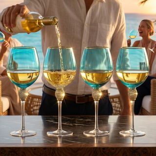 Set Of 4 Blue Wine Glasses Gold Diamond Stemmed 14 Oz By Gold Rim Wine Glasses Blue