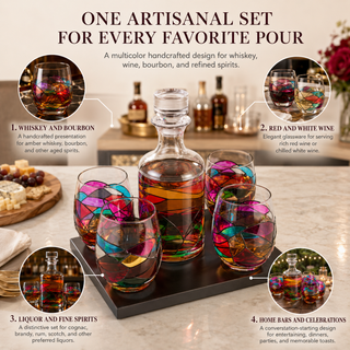 Whiskey Wine Decanter Set Stain Glass Premium Barware Gift Elegant Drinkware Collection