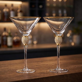 Diamond Collection 2 Piece Stemmed Martini Set Gold Accent Glasses Perfect For Any Bar Swarovski Sty
