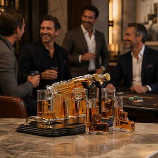 Pistol 2 Whiskey Decanters 300ML With 6 3OZ Pistol Shot Glasses And Tray With Handles By The Wine Sa