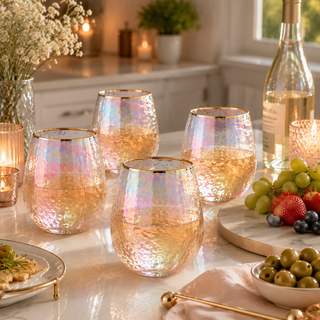 Lustered Iridescent Stemless Wine Glasses Premium Barware Gift