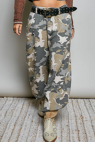 Vintage Washed Printed Twill Wide-Leg Woven Pants
