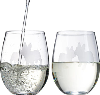French Bulldog Stemless Wine Glasses Set Of 2 By Dog Lover Glass Gifts For Mom Dad S