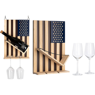 American Flag Wine Bottle Wall Rack Holder With 2 Wine Glasses By Patriotic Centerpi