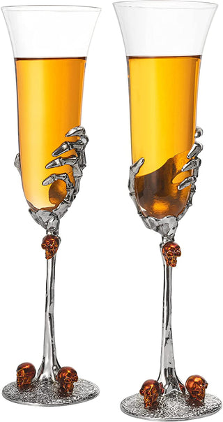 Stemmed Skeleton Champagne Glasses Set Of 2 By 7OZ Skeleton Glasses 9 H Goth Gifts S