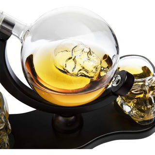 Skull Decanter Set With 2 Skull Shot Glasses By And Beautiful Wooden Base By Use Sku
