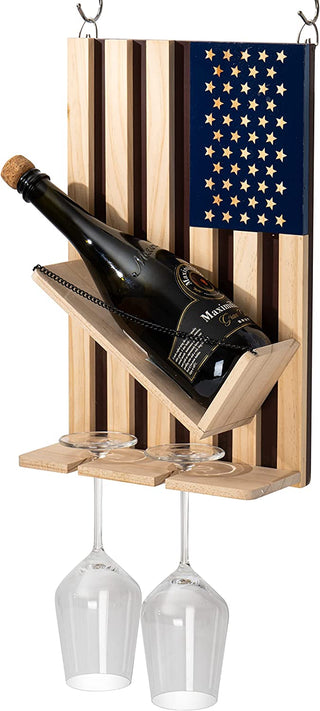 American Flag Wine Bottle Wall Rack Holder With 2 Wine Glasses By Patriotic Centerpi