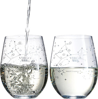 Set Of 2 Zodiac Sign Wine Glasses With 2 Wooden Coasters By Astrology Drinking Glass