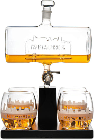 Memphis City Of Blues Wine Whiskey Decanter Set 1100ML By With 4 Whiskey Glasses Dri