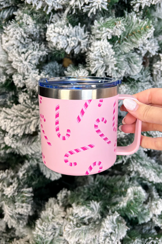 Pink Christmas Candy Cane Travel Mug