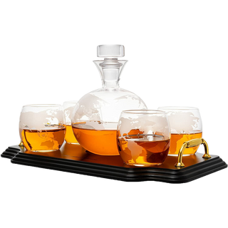 Etched World Map Globe Whiskey Decanter Set 750ML With 4 10OZ Map Glasses 13 H X 13 L By The Wine Sa