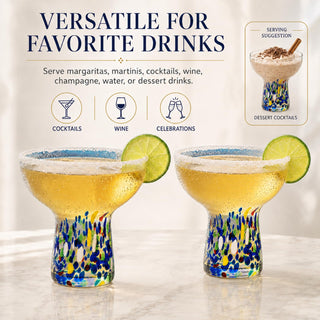 Mexican Hand Blown Glass Set Of 4 Margarita Confetti Bottom Rock Glasses 12 Oz By Me