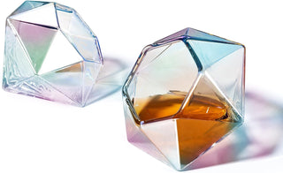 Set Of 2 Iridescent Diamond Whiskey Wine Glasses 10OZ Wine Whiskey Water Diamond Shaped Diamonds Col