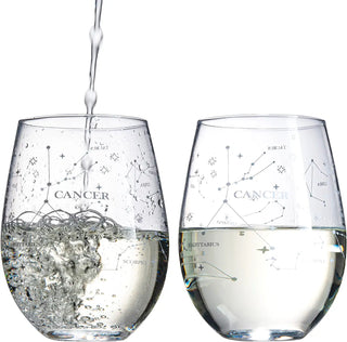 Set Of 2 Zodiac Sign Wine Glasses With 2 Wooden Coasters By Astrology Drinking Glass