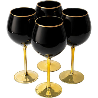 Set Of 4 Black Wine Glasses Gold Stemmed 14 Oz By Gold Rim Wine Glasses Black Colore