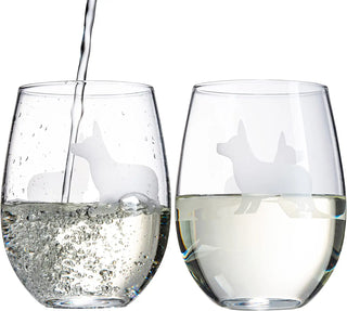 Corgi Stemless Wine Glasses Set Of 2 By Dog Lover Glass Gifts For Mom Dad Sisters Wi